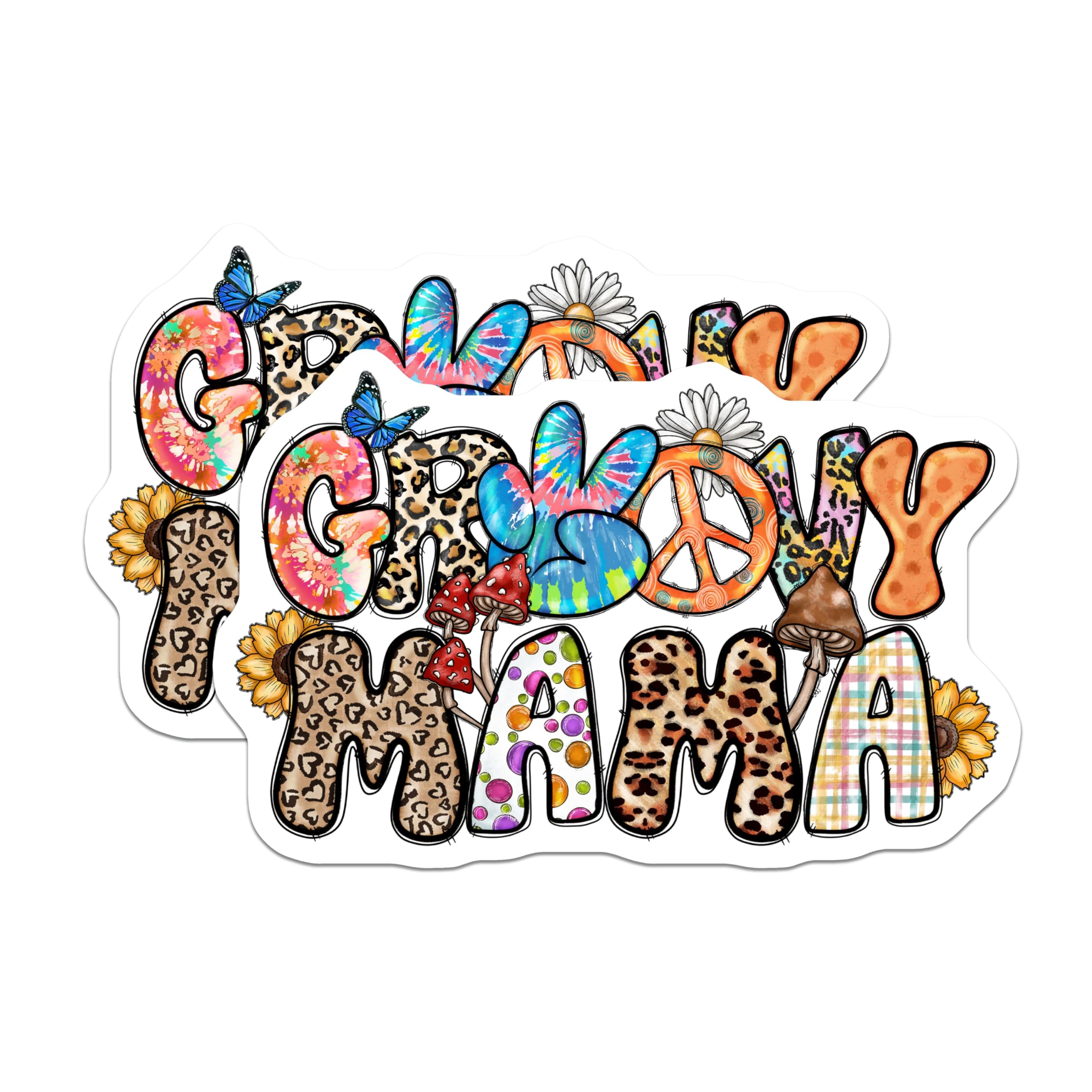 (2 Pack) Groovy Mama Magnets - 70s Boho Style - Hippie Mom Decor - 5 Inches On Longest Side - Thick Durable Magnet - Made in USA - MAG25374