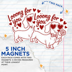 (2 Pack) Dachshund Dog Magnets - Wiener Dog Valentine - Loong for You Humor - Heart Glasses Puppy Decor - 5 Inches On Longest Side - Thick Durable Magnet - Made in USA - MAG21304