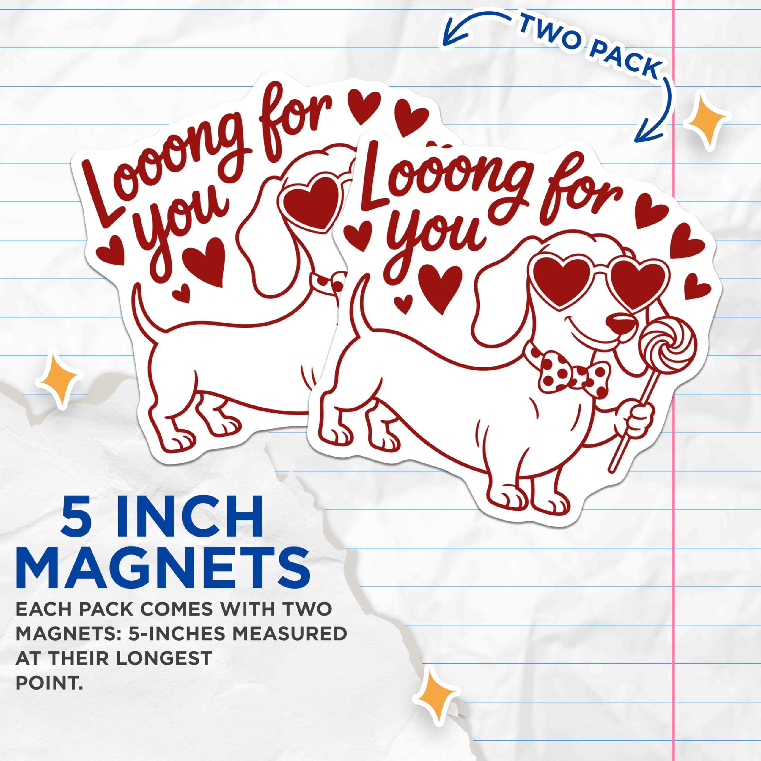 (2 Pack) Dachshund Dog Magnets - Wiener Dog Valentine - Loong for You Humor - Heart Glasses Puppy Decor - 5 Inches On Longest Side - Thick Durable Magnet - Made in USA - MAG21304