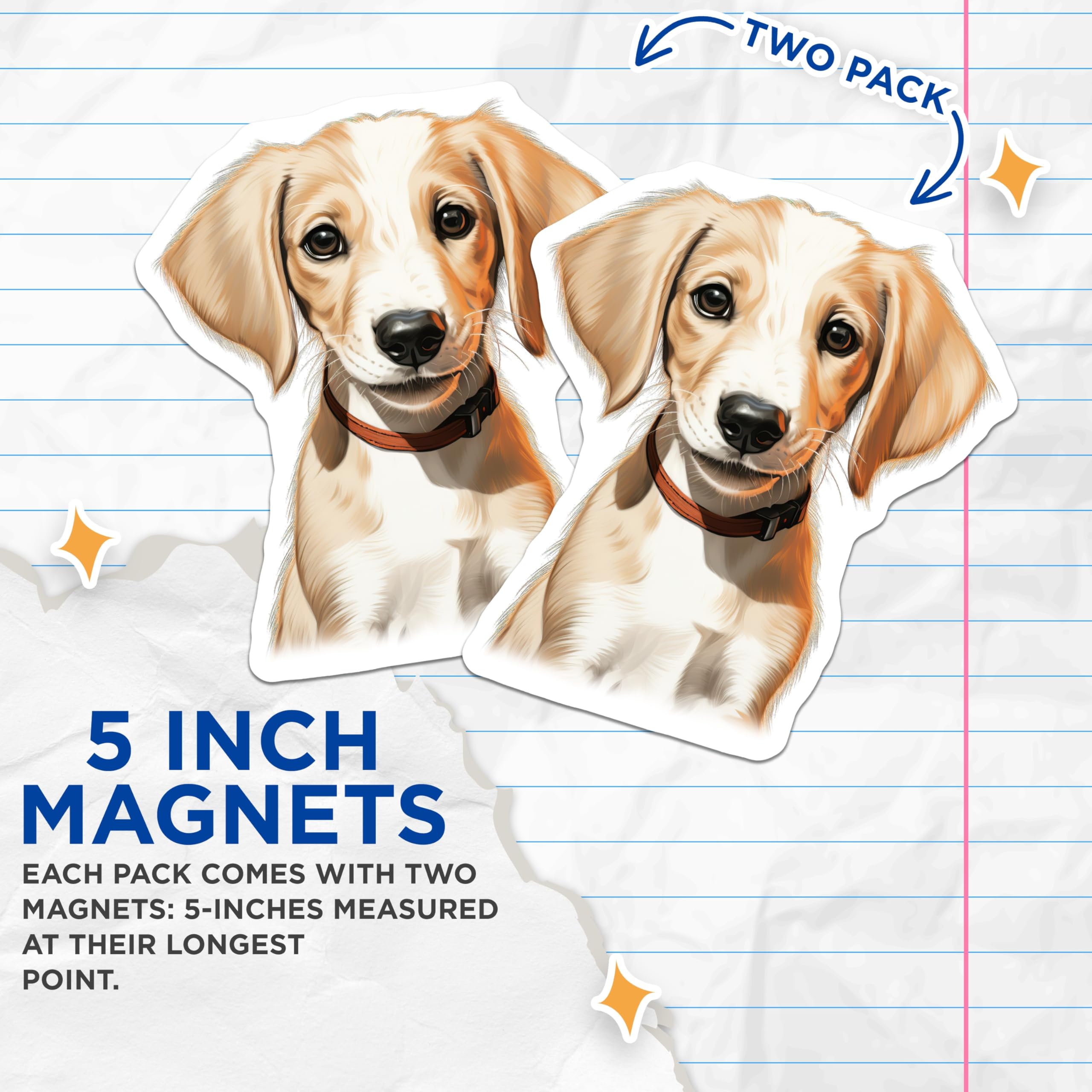 (2 Pack) Cute Puppy Magnets - Adorable Dog Lover Fridge Decor - Pet Owner Kitchen Accessories - New Puppy Parent Present - 5 Inches On Longest Side - Thick Durable Magnet - Made in USA - MAG28677