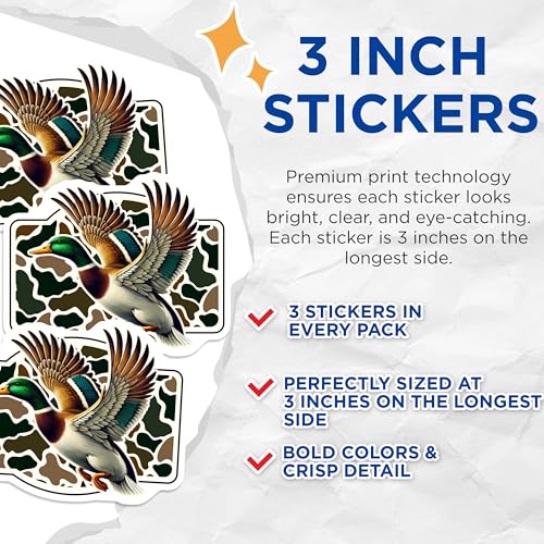 (3 Pack) Mallard Duck Decals - Flying Duck Stickers - Hunting Decor - 3 Inches On Longest Side - Easy Peel & Apply - Made in USA - 3MCS7480