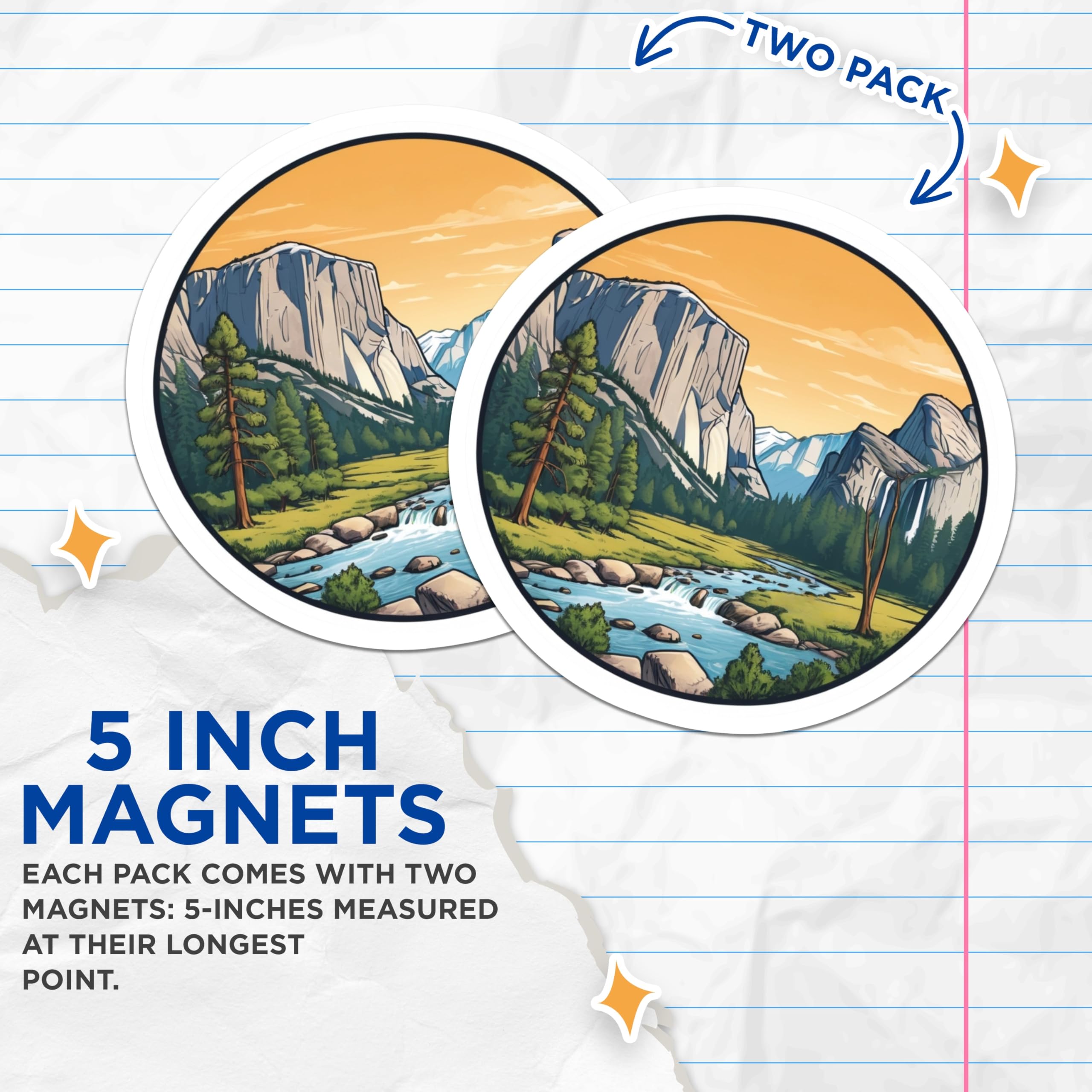 (2 Pack) Yosemite Valley Magnets - National Park Artwork Magnet - Mountain River Outdoor Adventure Scenic - 5 Inches On Longest Side - Thick Durable Magnet - Made in USA - MAG22528
