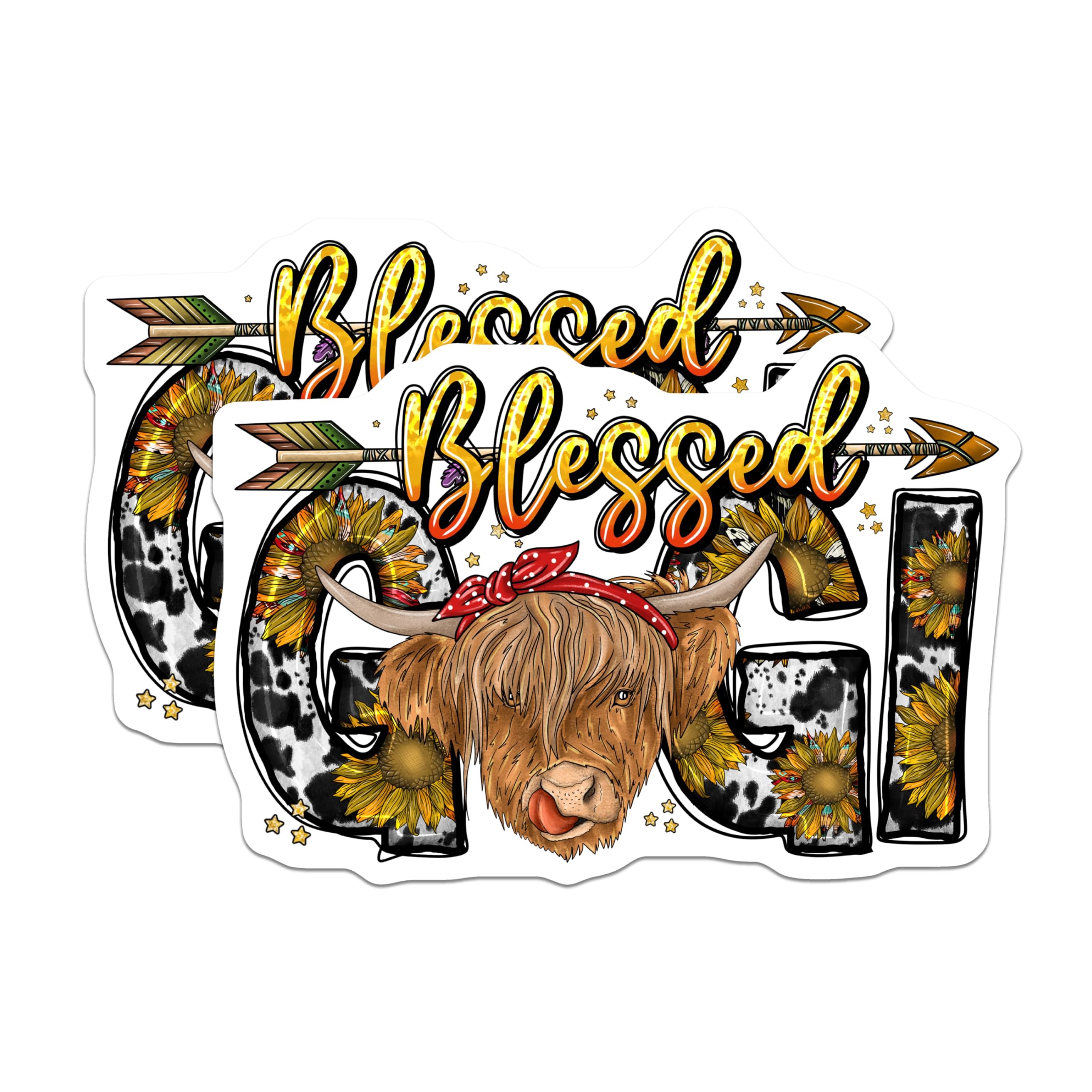 (2 Pack) Blessed Mama Magnets - Highland Cow Sunflowers - Country Farmhouse Decor - Cute Animal Fridge Magnet for Mom - 5 Inches On Longest Side - Thick Durable Magnet - Made in USA - MAG29266