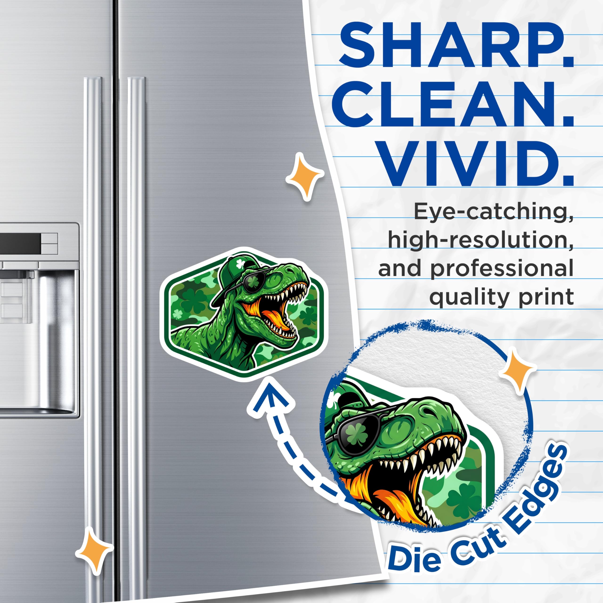 (2 Pack) Dinosaur Magnets - St Patricks Day - T Rex Shamrock Accessories - 5" On Longest Side - Premium Magnet - for Cars, Refrigerators, Toolboxes, Lockers - Made in USA - MAG16726
