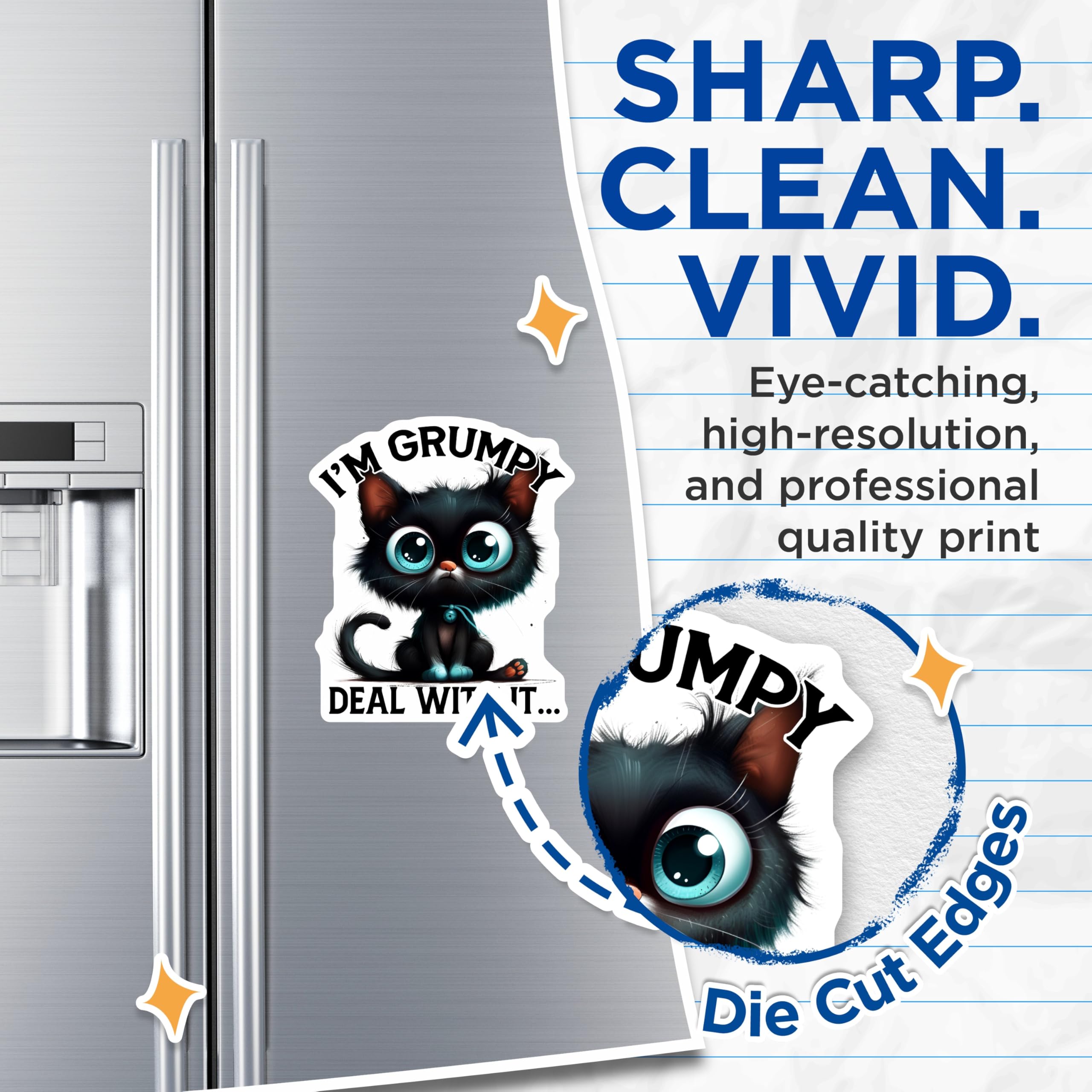 (2 Pack) Grumpy Cat Magnets - Funny Kitty Decor - Sassy Feline Fridge Magnets - 5" On Longest Side - Premium Magnet - for Cars, Refrigerators, Toolboxes, Lockers - Made in USA - MAG16264