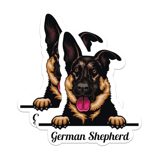 (2 Pack) German Shepherd Dog Stickers - Dog Lover Sticker - Pet Owner Decal - 5" On Longest Side - Sticks to Smooth Flat Surfaces - Made in USA - BMCS4215