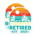 (2 Pack) Retired Est 2025 Stickers - Tropical Beach - Retirement Party Decorations - 5" On Longest Side - Sticks to Smooth Flat Surfaces - Made in USA - BMCS5740