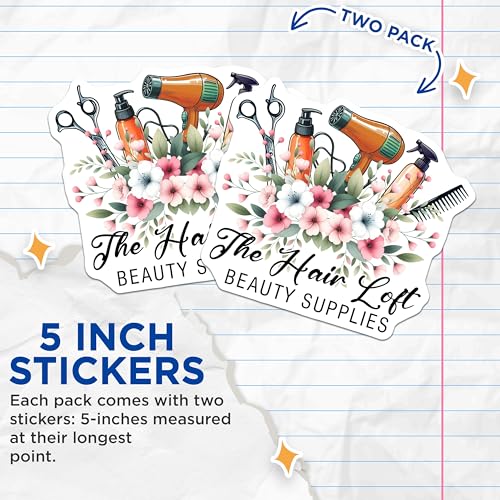 (2 Pack) Hair Salon Stickers - Beauty Supplies - Hairdresser Gift - 5" On Longest Side - Sticks to Smooth Flat Surfaces - Made in USA - BMCS7575