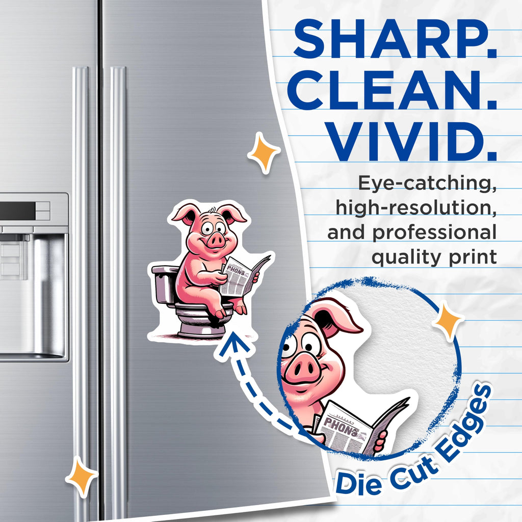 (2 Pack) Pig On Toilet Magnets - Funny Bathroom Decor - Novelty Refrigerator Magnets - 5" On Longest Side - Premium Magnet - for Cars, Refrigerators, Toolboxes, Lockers - Made in USA - MAG15553