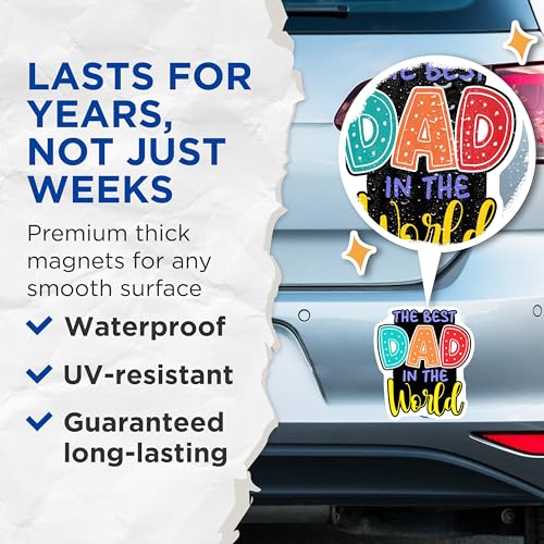(2 Pack) The Best Dad in The World Magnets - Father's Day Decor - Dad Appreciation 5" On Longest Side - for Cars, Fridges, Toolboxes - Made in USA - MAG7487