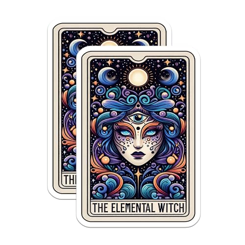 (2 Pack) Elemental Witch Stickers - Third Eye Art Stickers - Mystical Moon Stickers - 5" On Longest Side - Sticks to Smooth Flat Surfaces - Made in USA - BMCS5400