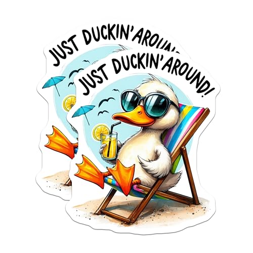 (2 Pack) Just Duckin Around Stickers - Duck Meme Sticker - Funny Duck with Sunglasses Sticker - 5" On Longest Side - Sticks to Smooth Flat Surfaces - Made in USA - BMCS6336