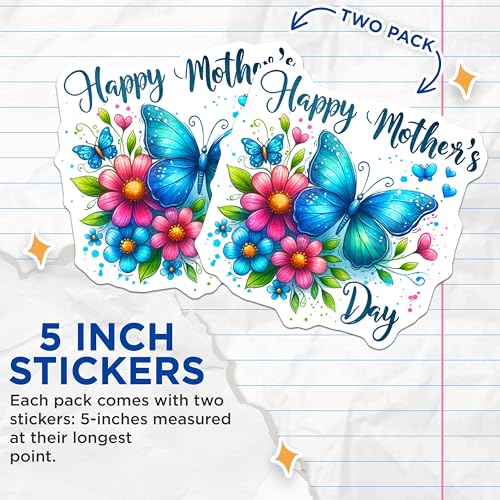 (2 Pack) Happy Mothers Day Stickers - 5" On Longest Side - Sticks to Smooth Flat Surfaces - Made in USA - BMCS8825 - BMCS8825
