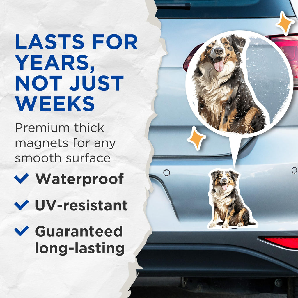 (2 Pack) Australian Shepherd Magnets - Dog Lover Accessories - Pet Memorial Refrigerator Decor - 5 Inches On Longest Side - Thick Durable Magnet - Made in USA - MAG29014