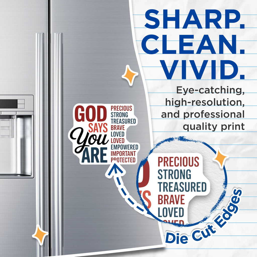 (2 Pack) God Says You are Magnets - Christian Affirmation Words - Inspirational Faith Refrigerator Decor - 5 Inches On Longest Side - Thick Durable Magnet - Made in USA - MAG25826
