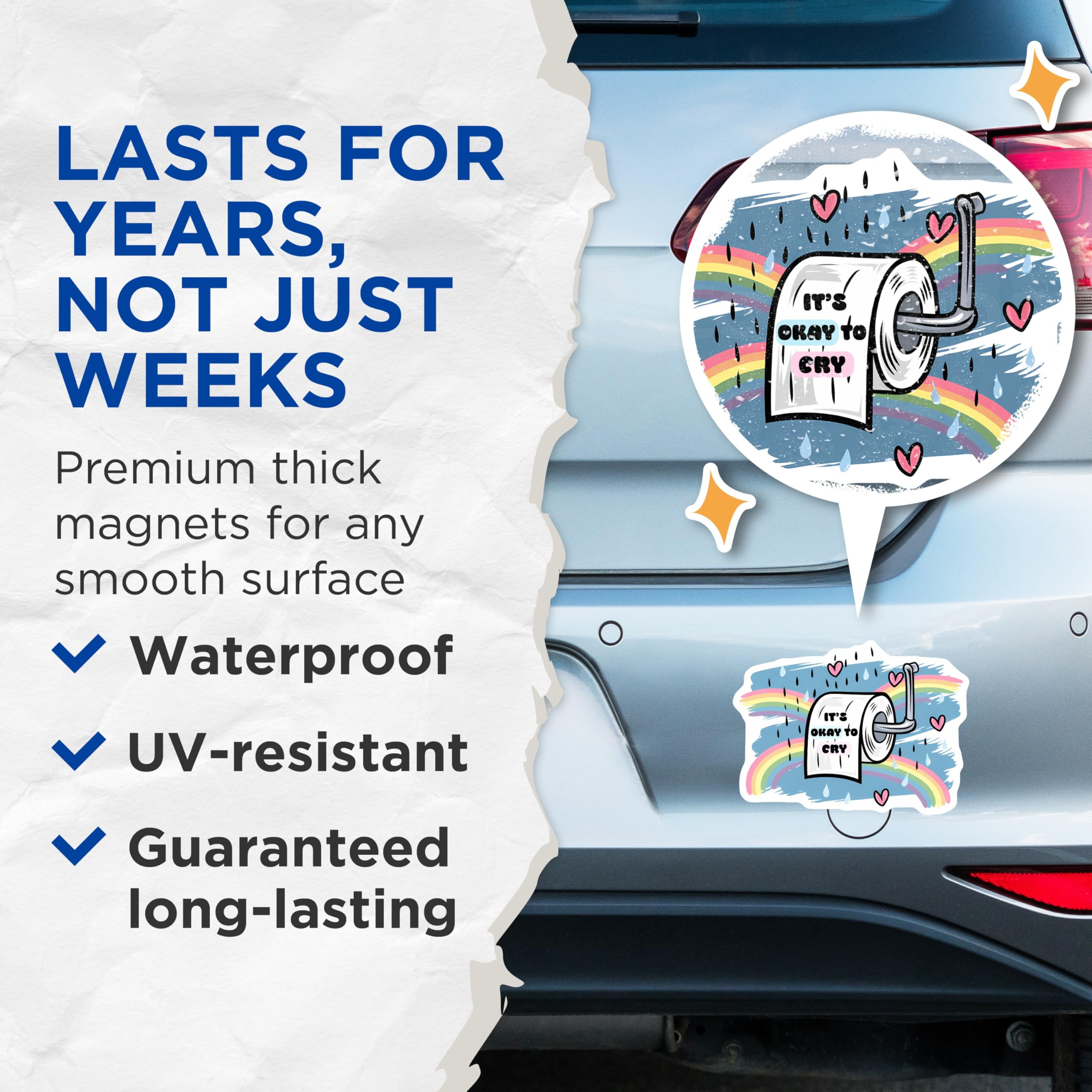 (2 Pack) It's Okay to Cry Magnets - Rainbow Decor - Supportive Affirmations - 5" On Longest Side - Premium Magnet - for Cars, Refrigerators, Toolboxes, Lockers - Made in USA - MAG14789