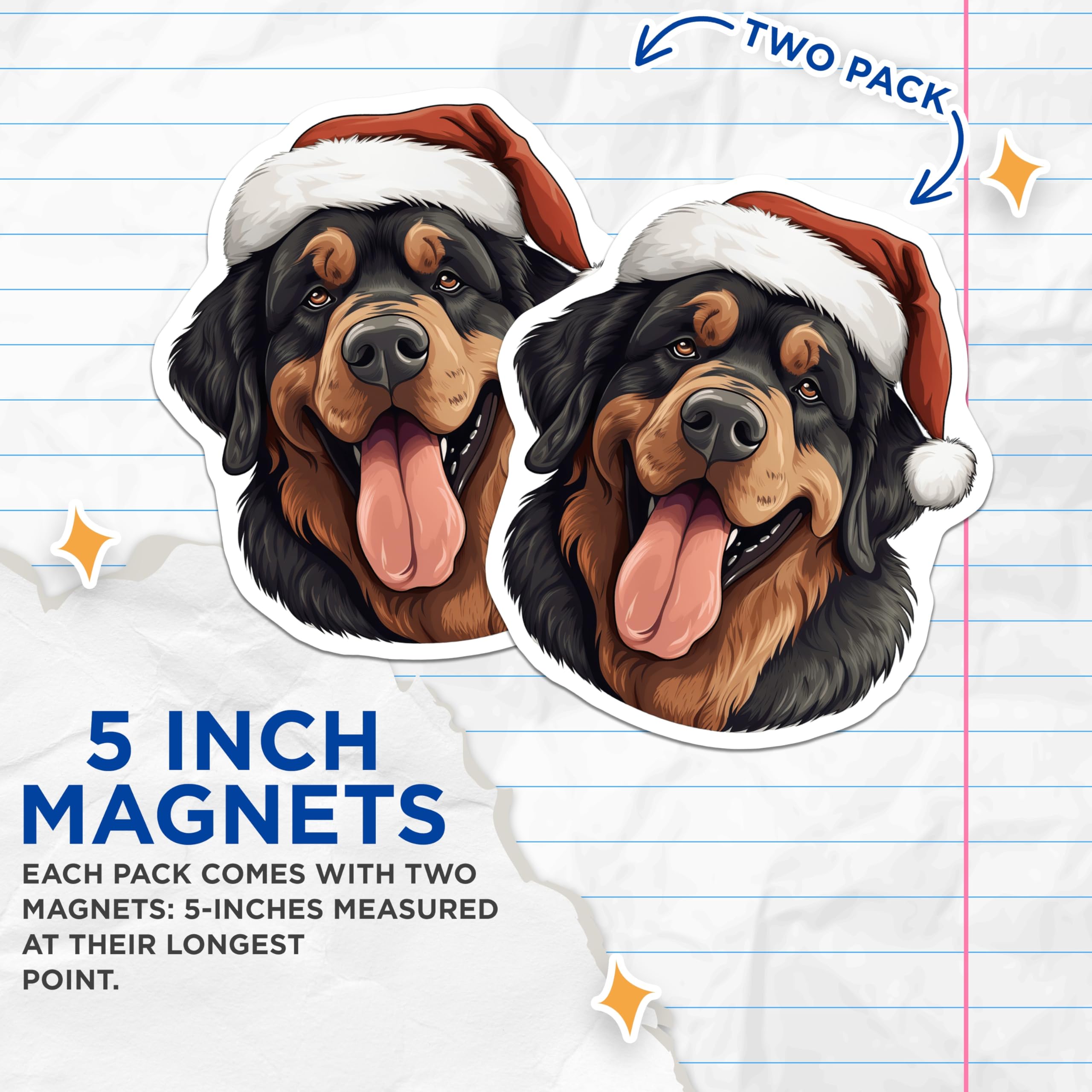 (2 Pack) Christmas Dog Magnets - Santa Hat Canine Art - Festive Pet Lover Decor - Refrigerator Animal Artwork - 5 Inches On Longest Side - Thick Durable Magnet - Made in USA - MAG26957