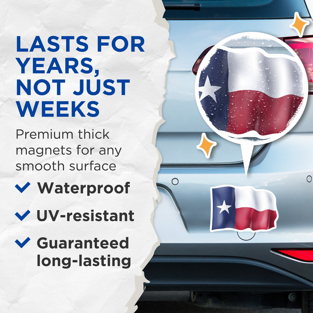 (2 Pack) Texas Flag Magnets - Lone Star State Refrigerator Magnet - Patriotic Home Decor - Texas Pride Souvenir Collectible - 5 Inches On Longest Side - Thick Durable Magnet - Made in USA - MAG37282
