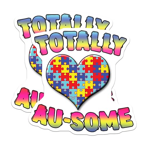 (2 Pack) Autism Awareness Stickers - Rainbow Puzzle Heart - Totally Awesome Stickers - 5" On Longest Side - Sticks to Smooth Flat Surfaces - Made in USA - BMCS6860