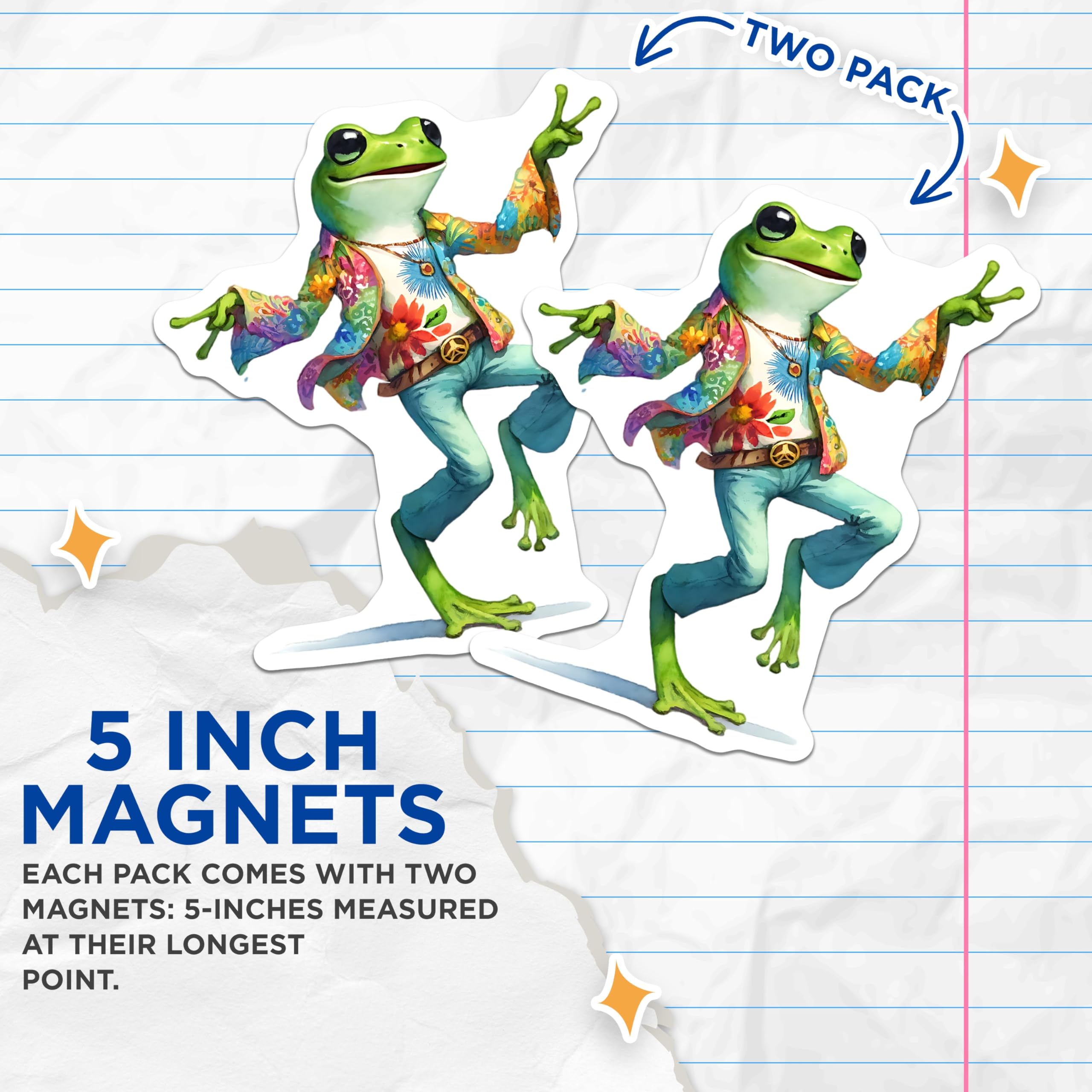 (2 Pack) Hippie Frog Magnets - Groovy Decor - Whimsical Fridge Magnets - 5" On Longest Side - Premium Magnet - for Cars, Refrigerators, Toolboxes, Lockers - Made in USA - MAG16771