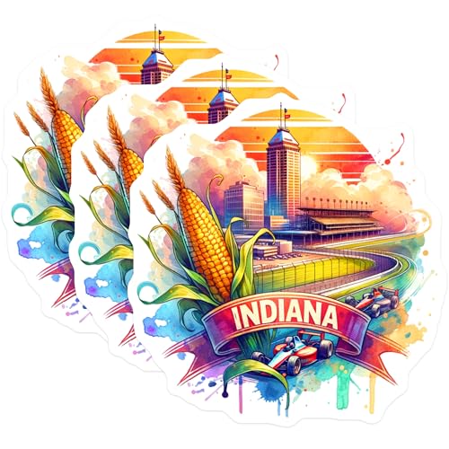 (3 Pack) Indiana Decals - Indianapolis Speedway - Racing Decals- 3 Inches On Longest Side - Easy Peel & Apply - Made in USA - 3MCS5785