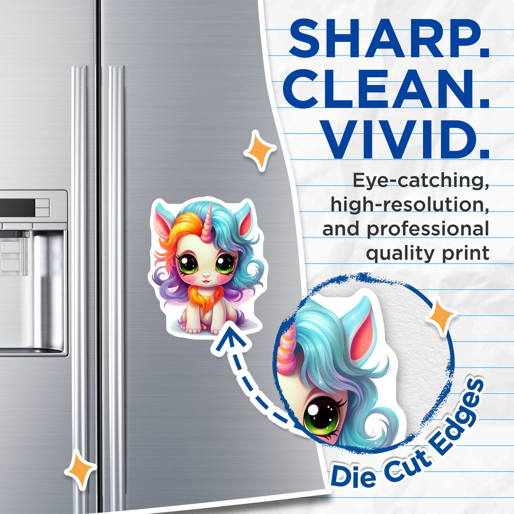 (2 Pack) Cute Unicorn Magnets - Kawaii Fantasy Decor - Magical Creature Art for Fridge Kids Room - 5 Inches On Longest Side - Thick Durable Magnet - Made in USA - MAG36983