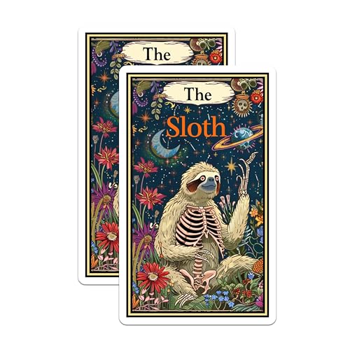 (2 Pack) Funny Sloth Stickers - Skeleton Sloth Decal - Whimsical Animal Art Stickers - 5" On Longest Side - Sticks to Smooth Flat Surfaces - Made in USA - BMCS3686