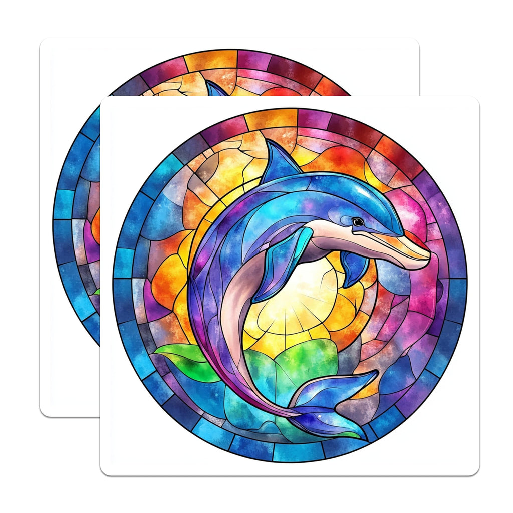 (2 Pack) Stained Glass Dolphin Magnets - Vibrant Ocean Animal Art - Marine Life Decor for Refrigerator - 5 Inches On Longest Side - Thick Durable Magnet - Made in USA - MAG28204