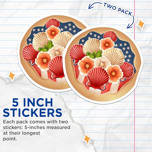 (2 Pack) USA Patriotic Flower Shell Stickers - 5" On Longest Side - Sticks to Smooth Flat Surfaces - Made in USA - BMCS8988 - BMCS8988