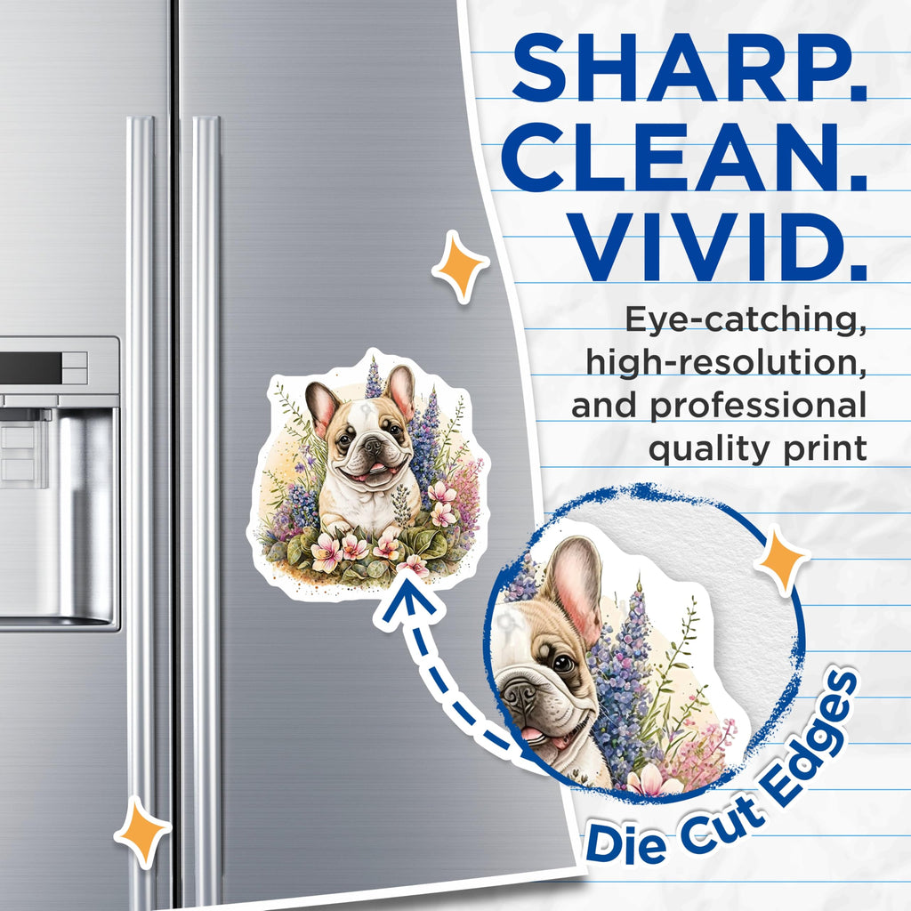 (2 Pack) French Bulldog Magnets - Cute Dog Art - Floral Refrigerator Magnets - 5" On Longest Side - Premium Magnet - for Cars, Refrigerators, Toolboxes, Lockers - Made in USA - MAG16276