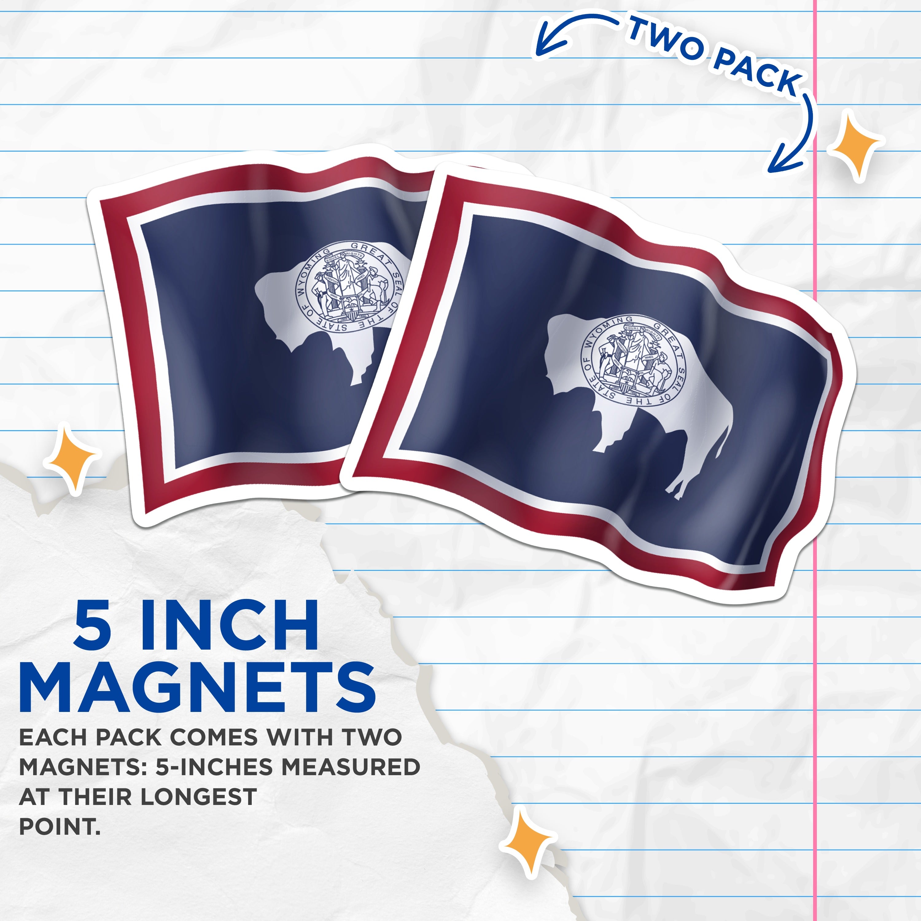 (2 Pack) Wyoming Flag Magnets - State Pride Souvenir - Cowboy State Home Decor - American Bison Gifts - 5 Inches On Longest Side - Thick Durable Magnet - Made in USA - MAG37587