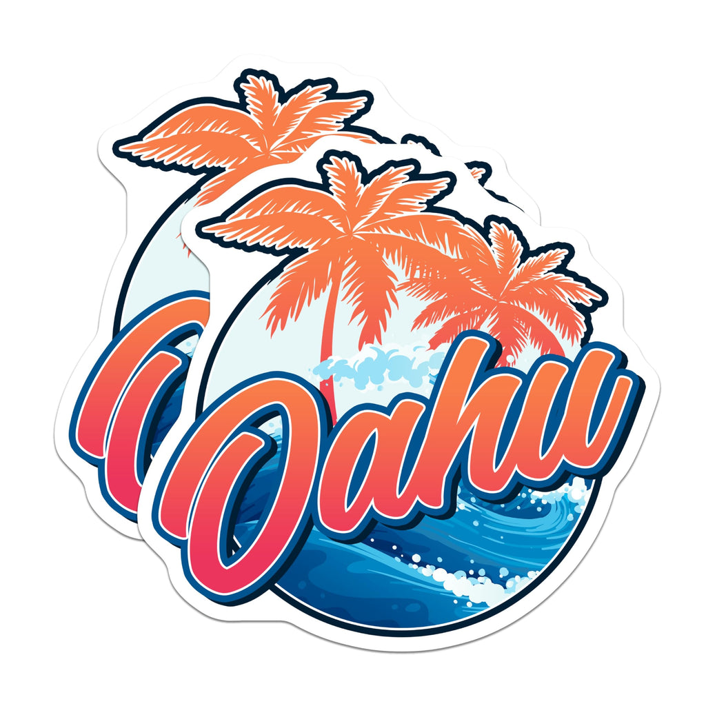 (2 Pack) Oahu Hawaii Magnets - Tropical Palm Tree Art - Island Souvenir Fridge Magnets - 5" On Longest Side - Premium Magnet - for Cars, Refrigerators, Toolboxes, Lockers - Made in USA - MAG18016