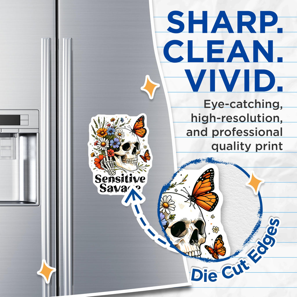 (2 Pack) Skull Floral Magnets - Butterfly Fridge Magnets - Sensitive Savage Decor - 5" On Longest Side - Premium Magnet - for Cars, Refrigerators, Toolboxes, Lockers - Made in USA - MAG16262
