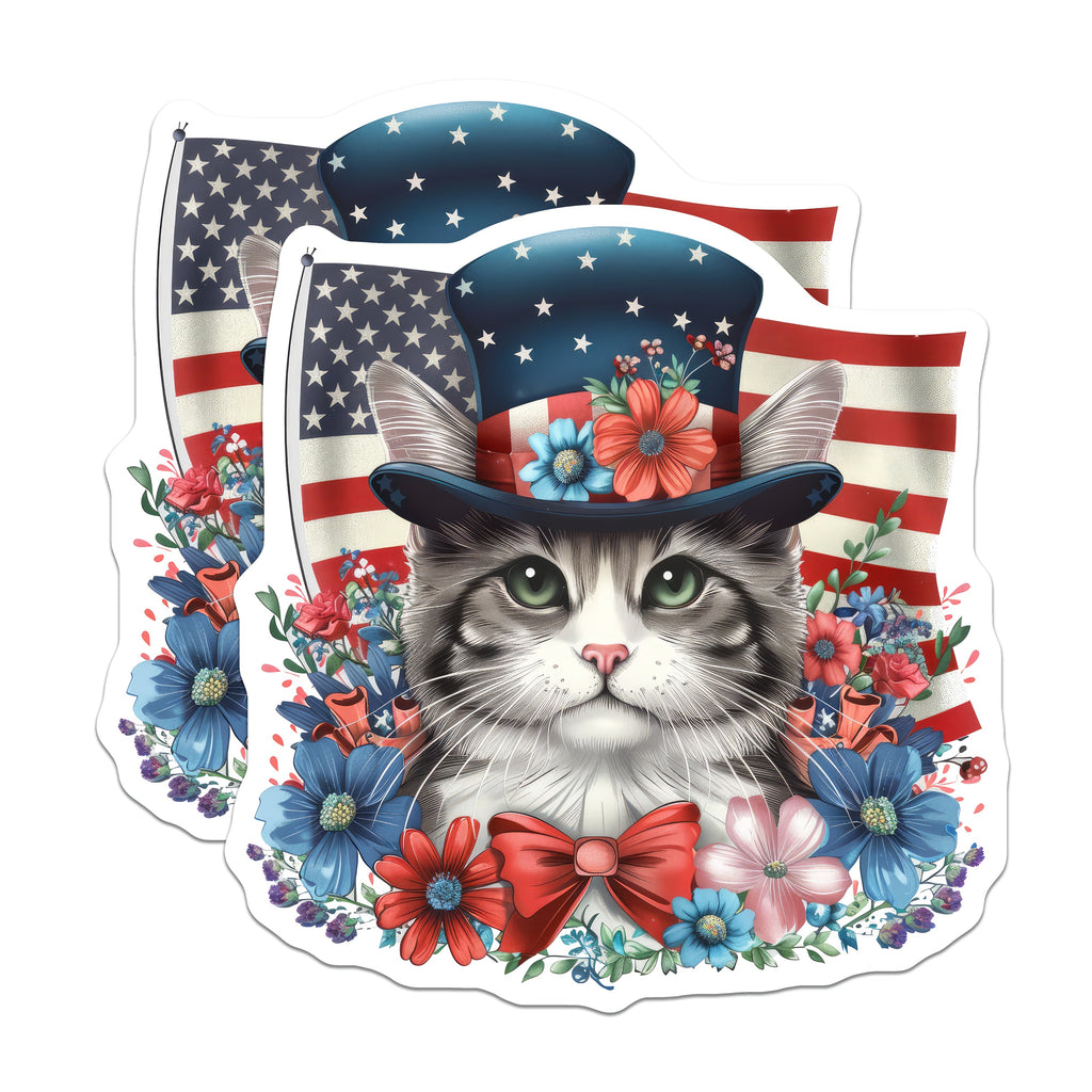 (2 Pack) Patriotic Cat Magnets - 4th of July American Flag Decor - Cute Kitty Refrigerator Decor - 5 Inches On Longest Side - Thick Durable Magnet - Made in USA - MAG39299