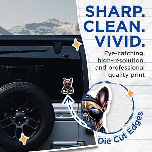(2 Pack) Thug Life Dog Stickers - Funny Bulldog Stickers - Cool Dog Stickers - 5" On Longest Side - Sticks to Smooth Flat Surfaces - Made in USA - BMCS4629