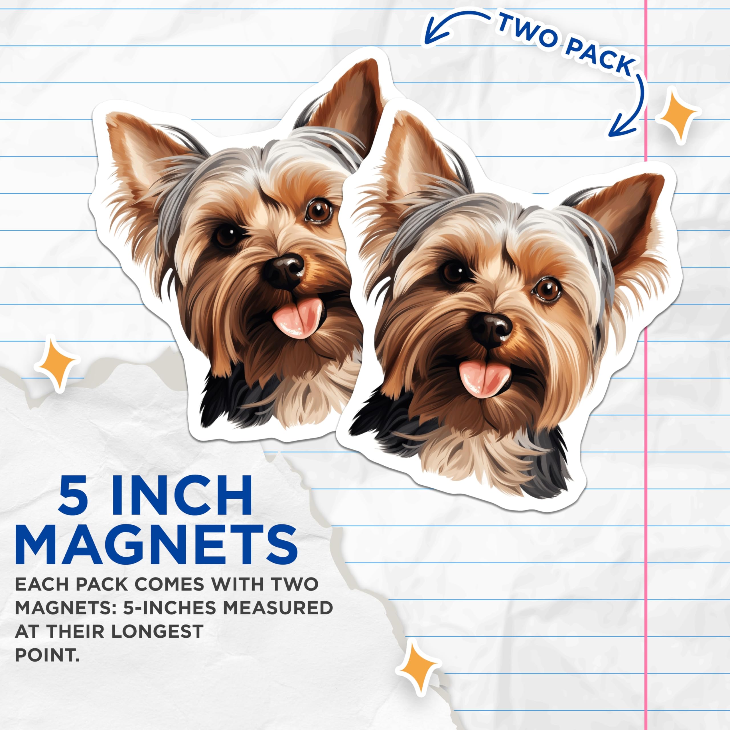 (2 Pack) Yorkshire Terrier Magnets - Yorkie Dog Breed Art - Pet Lover Refrigerator Decor - Dog Mom Accents - 5 Inches On Longest Side - Thick Durable Magnet - Made in USA - MAG28740