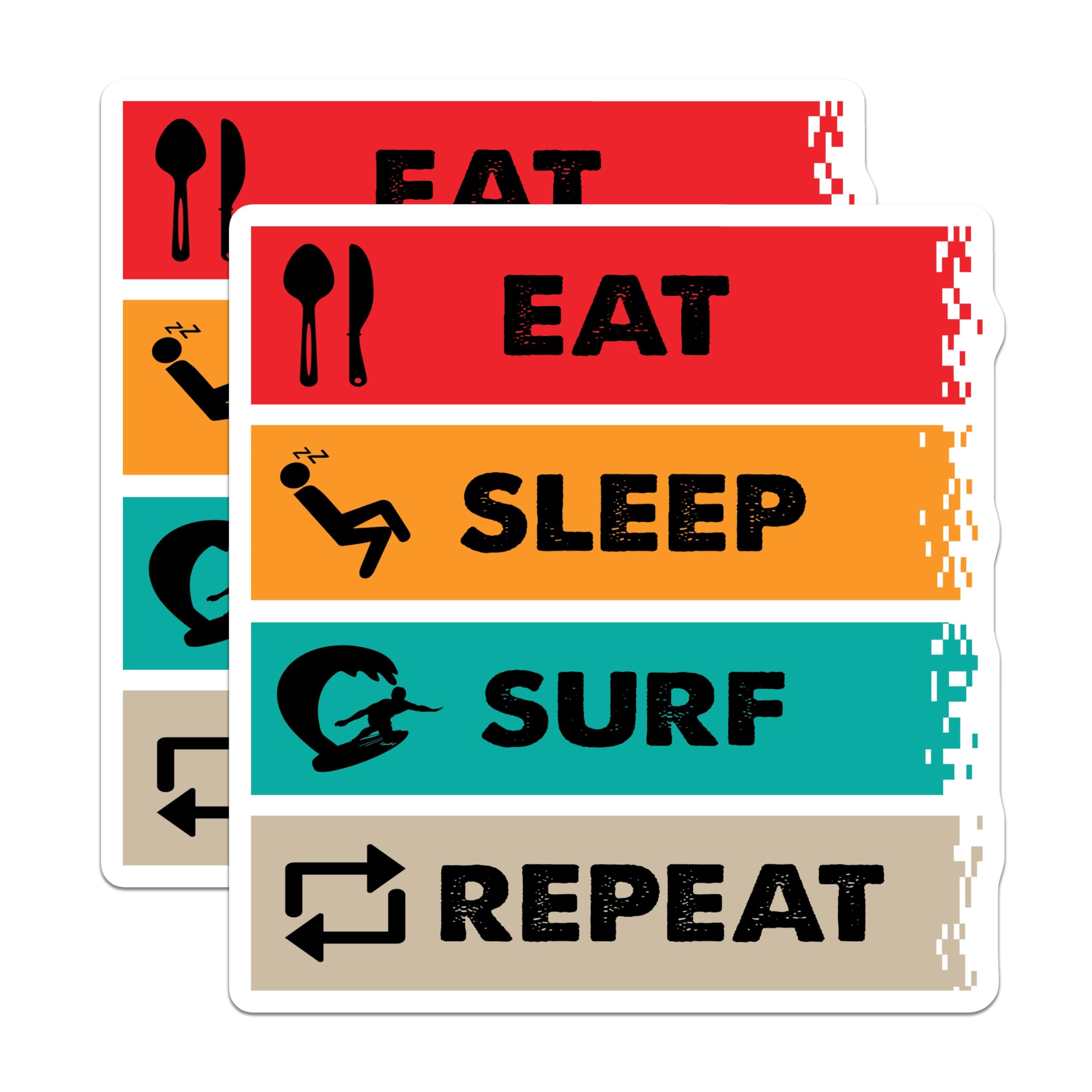 (2 Pack) Eat Sleep Surf Repeat Magnets - Surfer Lifestyle Decor - Ocean Theme Refrigerator Decor - 5 Inches On Longest Side - Thick Durable Magnet - Made in USA - MAG21589