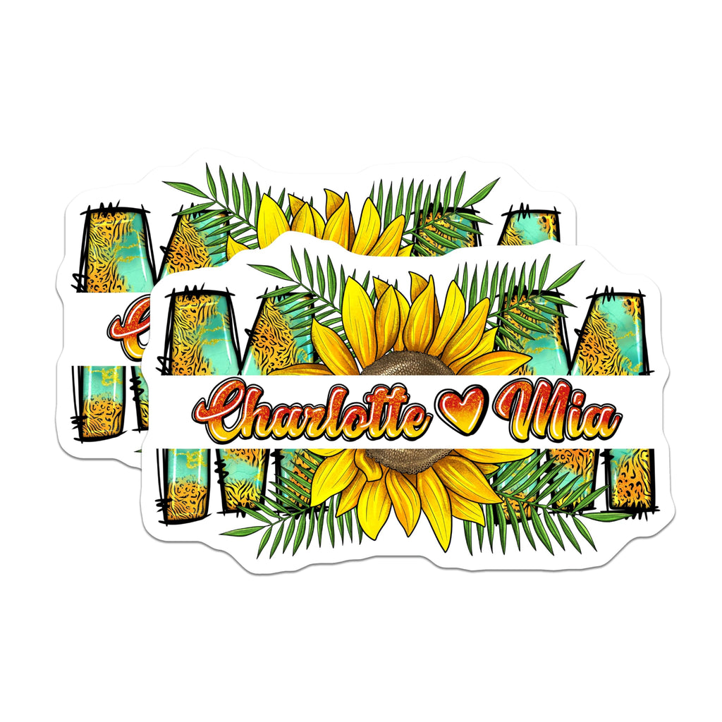 (2 Pack) Mama Magnets - Sunflower Leopard Print Palm Leaf - Custom Charlotte Mia Names - Mother's Day Fridge Magnets - 5 Inches On Longest Side - Thick Durable Magnet - Made in USA - MAG23323