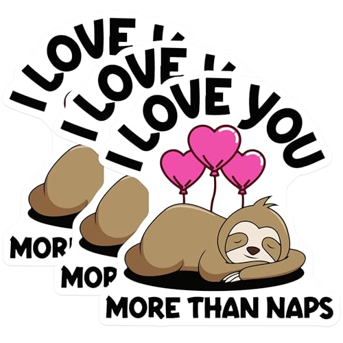 (3 Pack) Sloth Love Naps Decals - Cute Animal Stickers - Laptop Decals - 3 Inches On Longest Side - Easy Peel & Apply - Made in USA - 3MCS4999