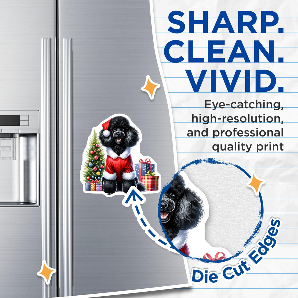 (2 Pack) Black Poodle Christmas Magnets - Santa Dog Holiday Decor - Pet Lover Fridge Accessory - 5 Inches On Longest Side - Thick Durable Magnet - Made in USA - MAG26198