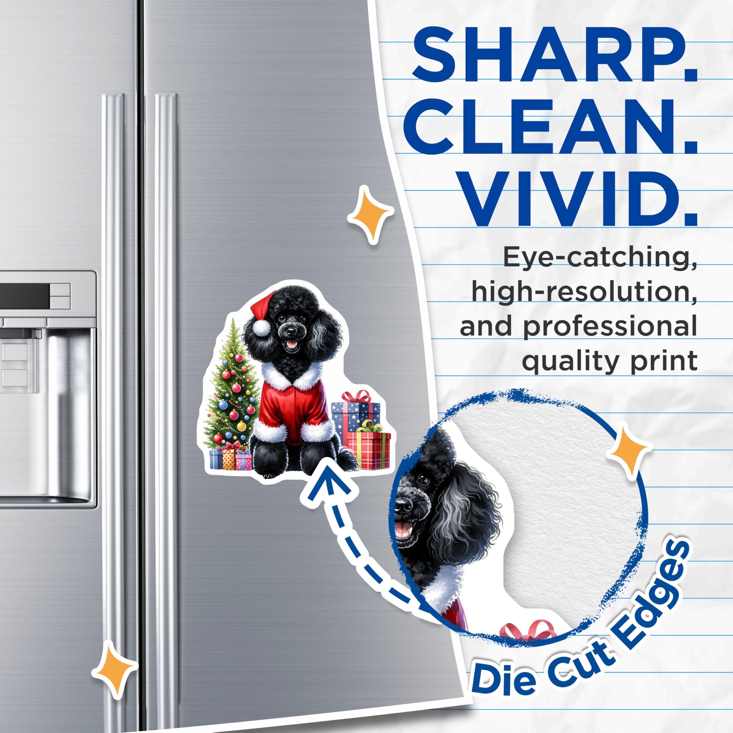 (2 Pack) Black Poodle Christmas Magnets - Santa Dog Holiday Decor - Pet Lover Fridge Accessory - 5 Inches On Longest Side - Thick Durable Magnet - Made in USA - MAG26198