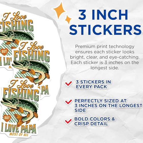 (3 Pack) Fishing Papa Decals - Bass Fish Sticker - Father's Day Fisherman - 3 Inches On Longest Side - Easy Peel & Apply - Made in USA - 3MCS2275