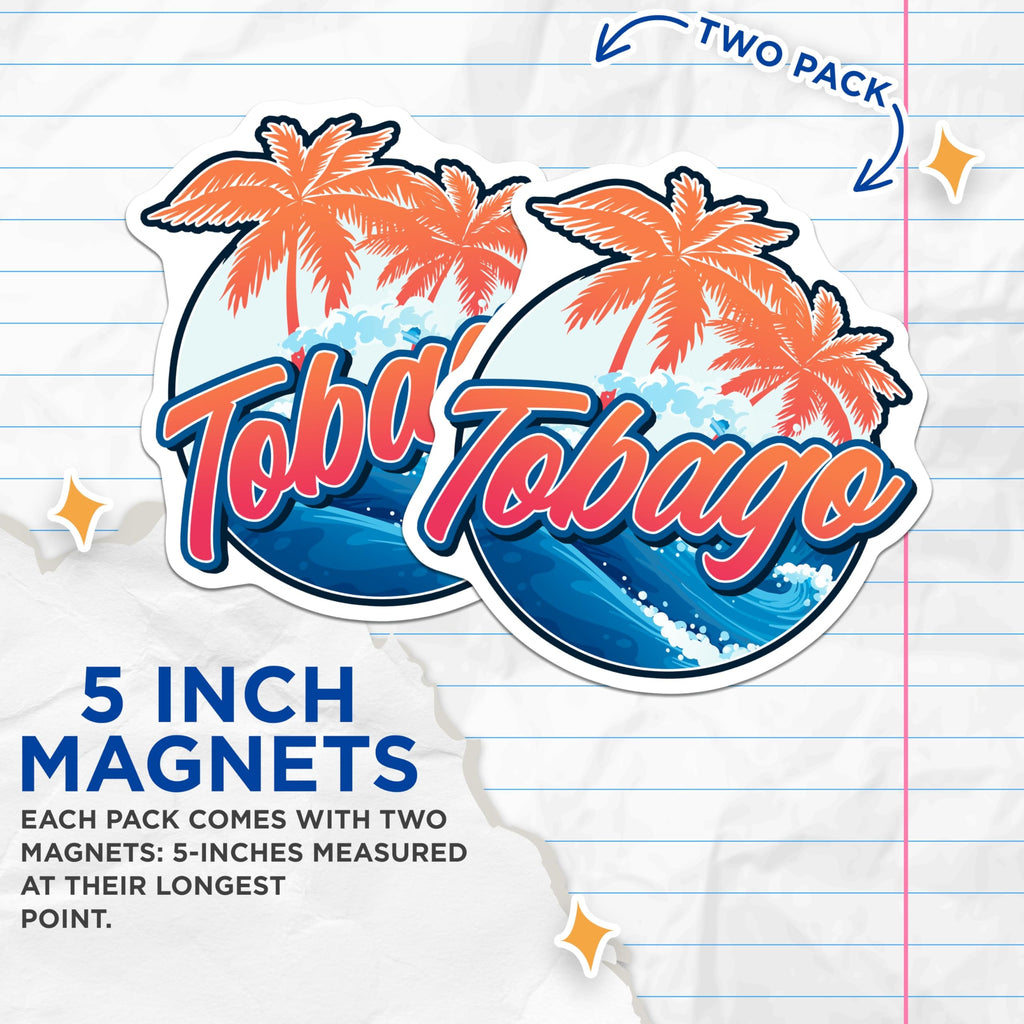 (2 Pack) Tobago Magnets - Tropical Island Decor - Caribbean Travel Souvenir - 5" On Longest Side - Premium Magnet - for Cars, Refrigerators, Toolboxes, Lockers - Made in USA - MAG18955
