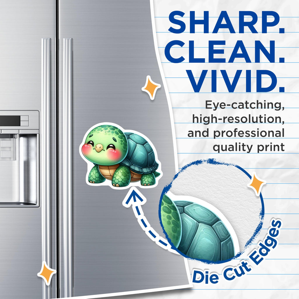(2 Pack) Cute Cartoon Turtle Magnets - Adorable Ocean Creature Art - Animal Fridge Decor - 5 Inches On Longest Side - Thick Durable Magnet - Made in USA - MAG20444