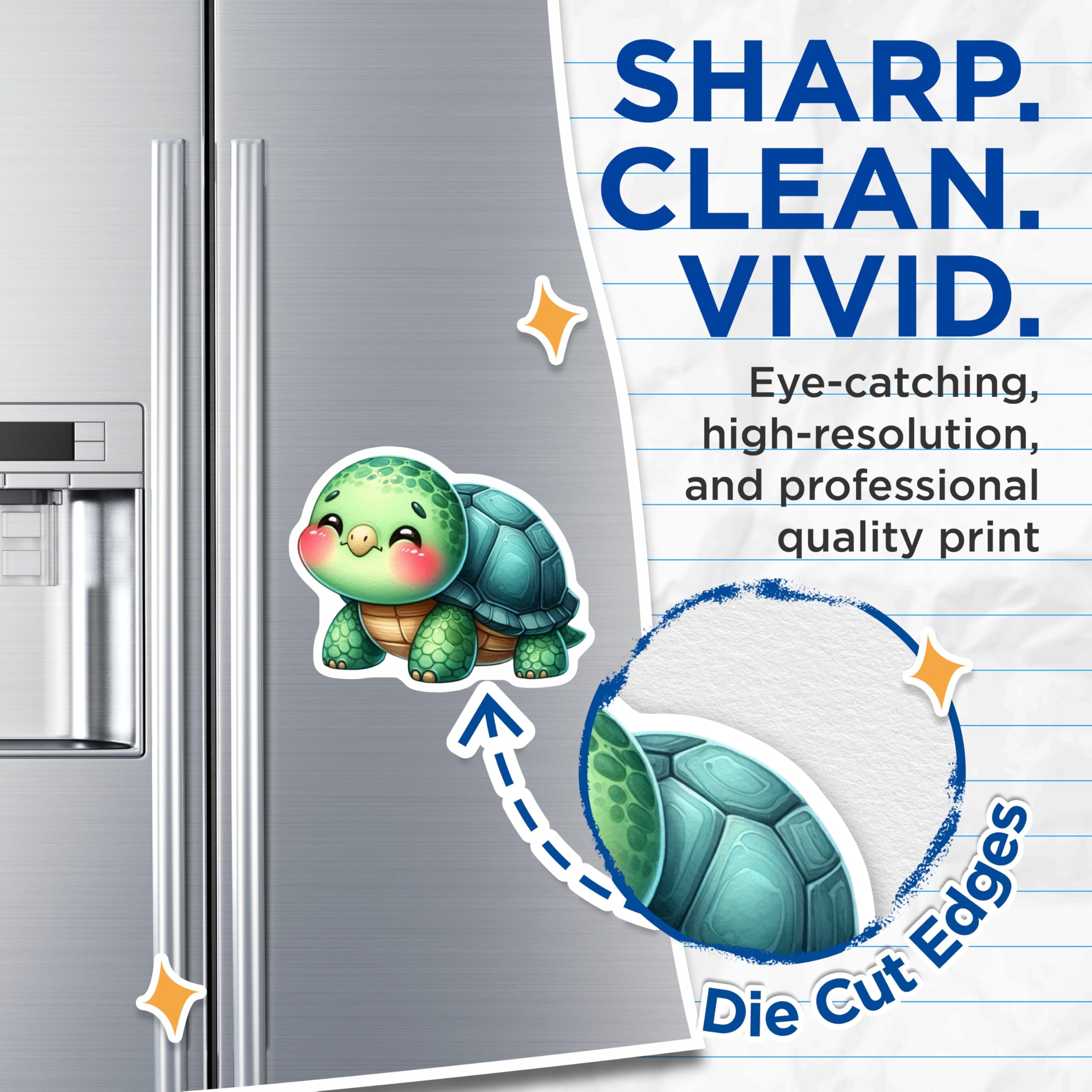 (2 Pack) Cute Cartoon Turtle Magnets - Adorable Ocean Creature Art - Animal Fridge Decor - 5 Inches On Longest Side - Thick Durable Magnet - Made in USA - MAG20444
