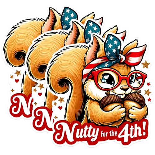 (3 Pack) Nutty 4th of July Decals - Patriotic Squirrel Decal - American Holiday Stickers - 3 Inches On Longest Side - Easy Peel & Apply - Made in USA - 3MCS1533