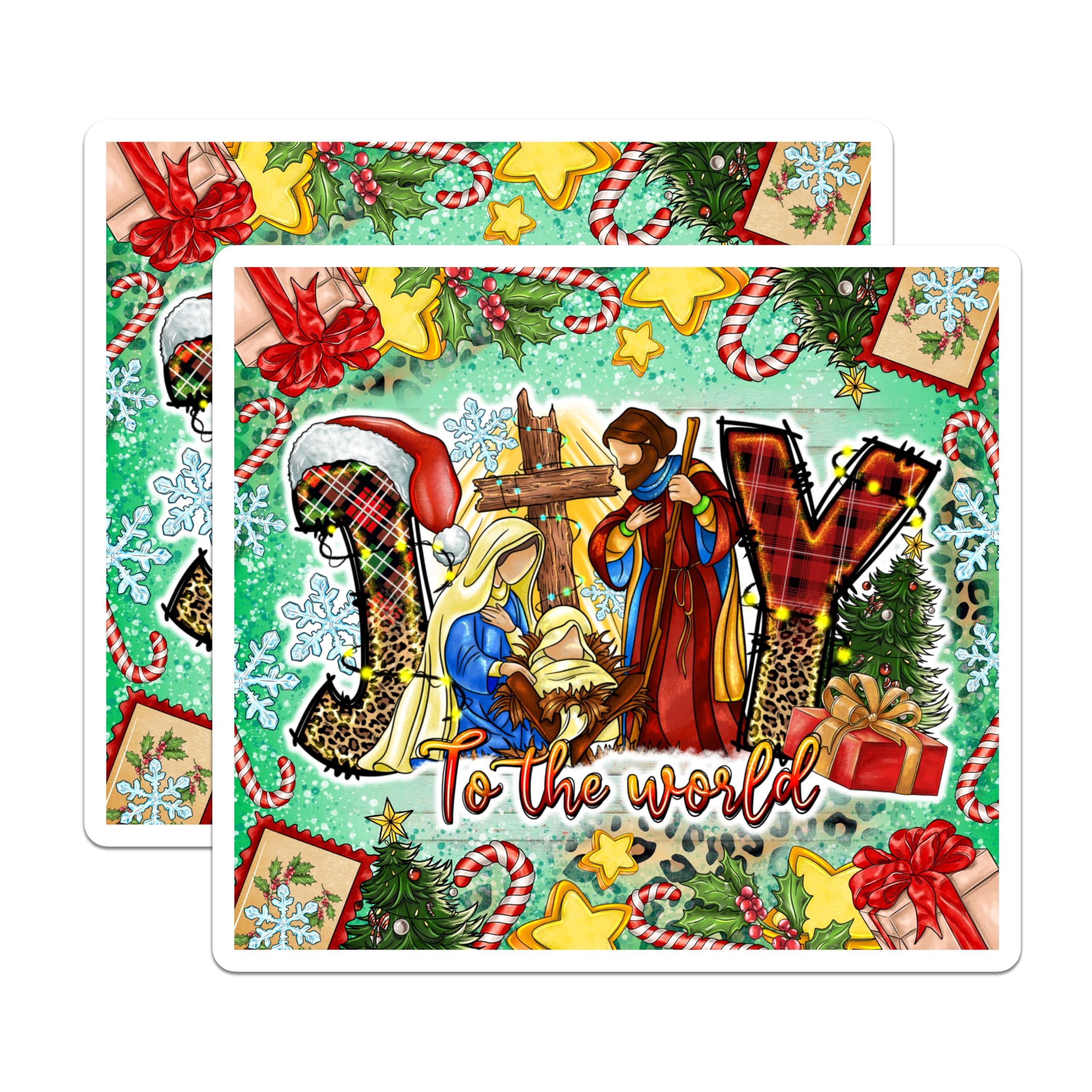 (2 Pack) Joy Nativity Scene Magnets - Religious Christmas Decor - Leopard Plaid Holiday Accent - 5 Inches On Longest Side - Thick Durable Magnet - Made in USA - MAG27990