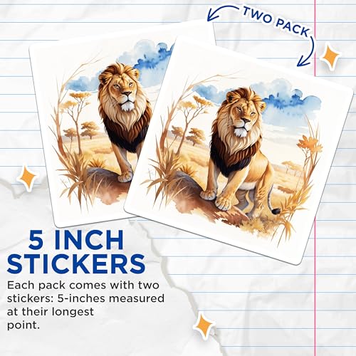 (2 Pack) Lion King Stickers - Wildlife Art - 5" On Longest Side - Sticks to Smooth Flat Surfaces - Made in USA - BMCS8697 - BMCS8697
