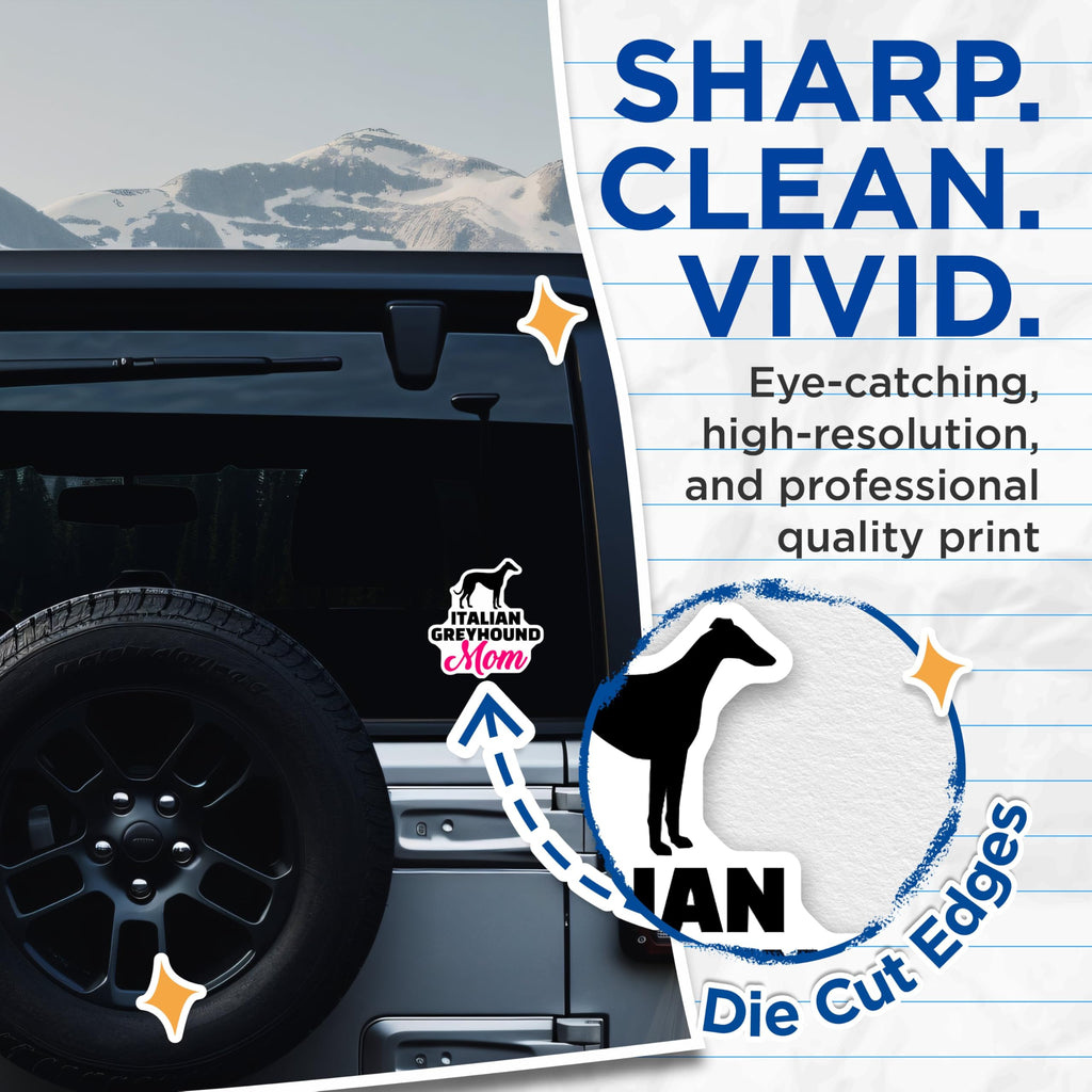 (2 Pack) Italian Greyhound Mom Stickers - Dog Lover Decal - Pet Owner Decoration - 5" On Longest Side - Sticks to Smooth Flat Surfaces - Made in USA - BMCS6165