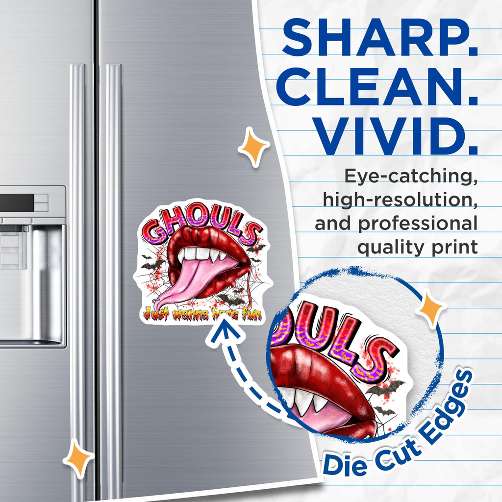 (2 Pack) Ghouls Just Wanna Have Fun Magnets - Edgy Vampire Lips Fangs - Spooky Bat Spiderweb Halloween Refrigerator Decor - 5 Inches On Longest Side - Thick Durable Magnet - Made in USA - MAG24689